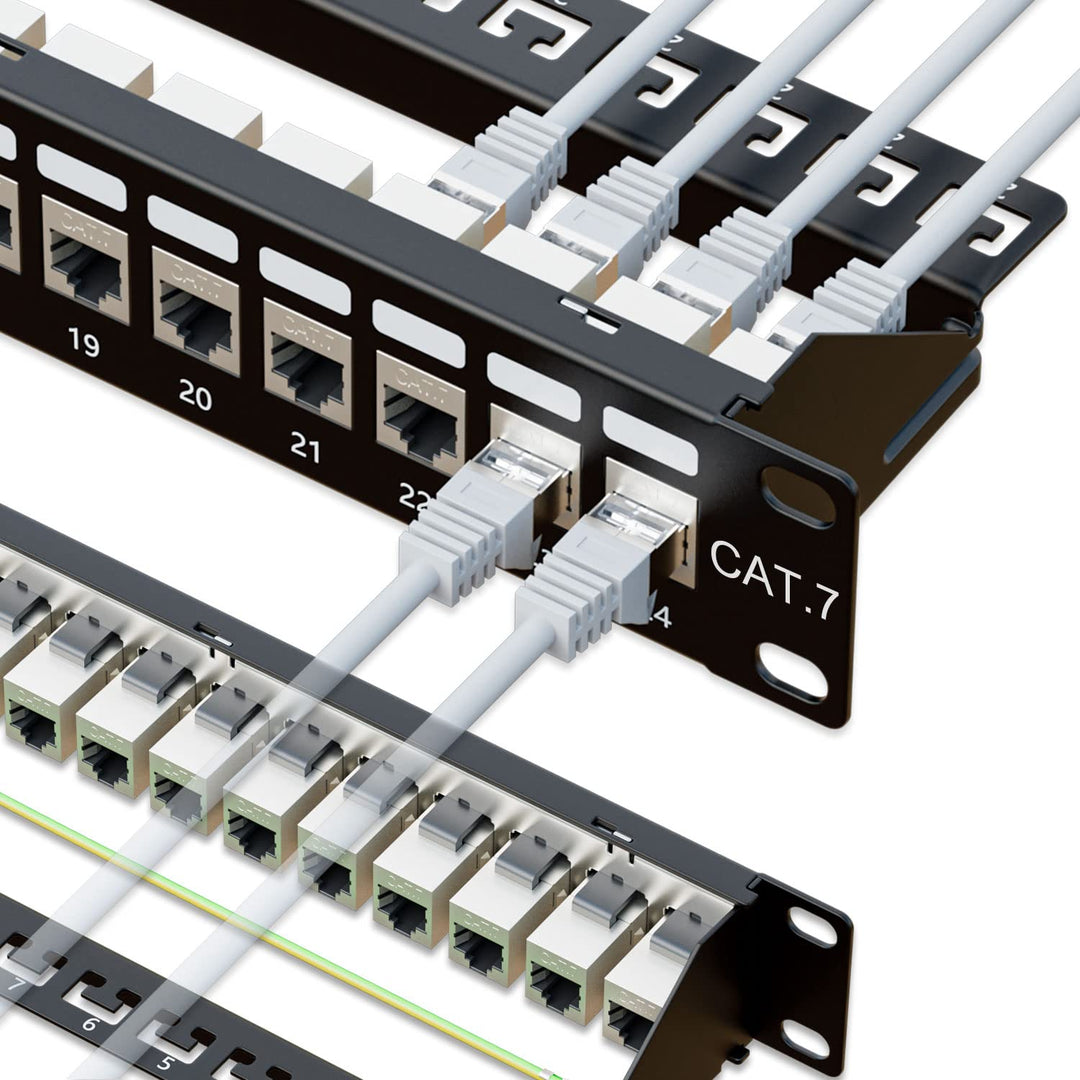 iwillink 24 Port Cat7 RJ45 Durchgangskupplung 1U geschirmtes Patchpanel STP 48,3 cm mit Rückleiste,
