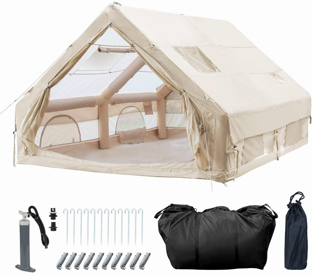 Aufblasbares Gampingzelt mit Kaminöffnung &amp; Dachfenster, Glamping Zelt für Outdoor, Aufblasbares Zel