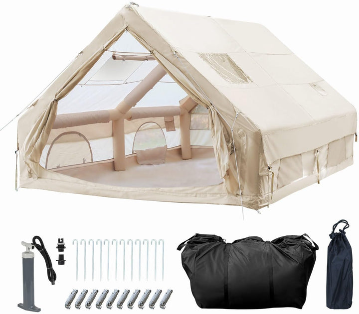 Aufblasbares Gampingzelt mit Kaminöffnung &amp; Dachfenster, Glamping Zelt für Outdoor, Aufblasbares Zel