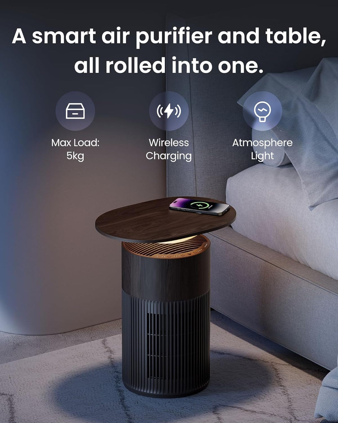 SwitchBot Luftreiniger mit App-Steuerung und Nachtlicht, CADR 400m³/h bis zu 83㎡ Zimmer, HEPA-Filter