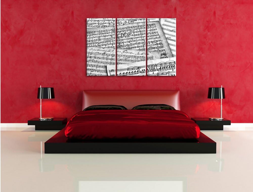 Pixxprint Stilvolle alte Notenblätter als Leinwandbild/Grösse: 3 Teilig (120x80 cm) cm/Wandbild/Kuns