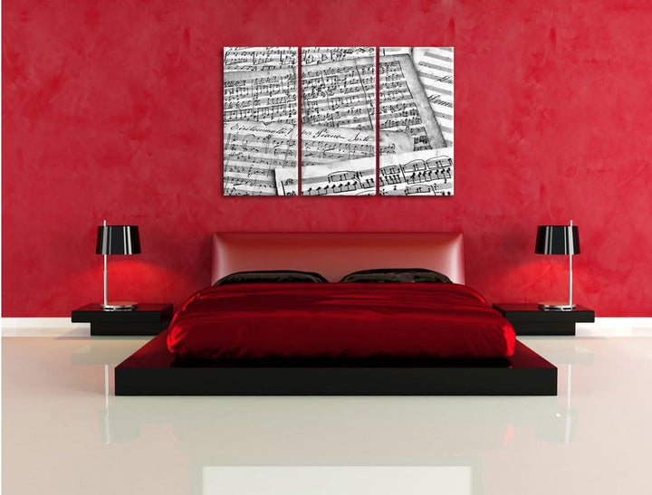 Pixxprint Stilvolle alte Notenblätter als Leinwandbild/Grösse: 3 Teilig (120x80 cm) cm/Wandbild/Kuns