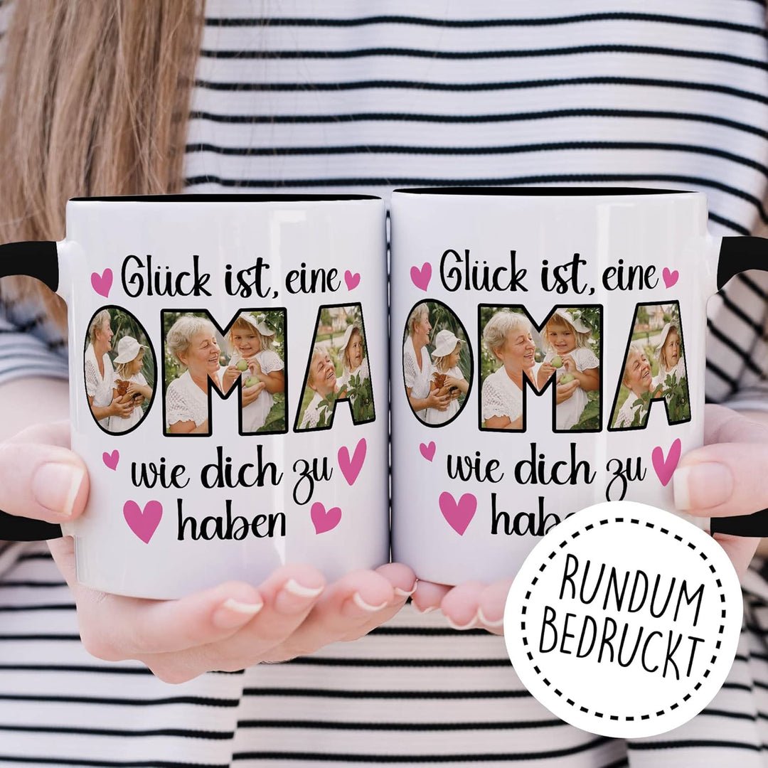 Oma Tasse personalisiert mit Bild, Glück ist eine Oma wie dich zu haben, Geschenk personalisierbar G