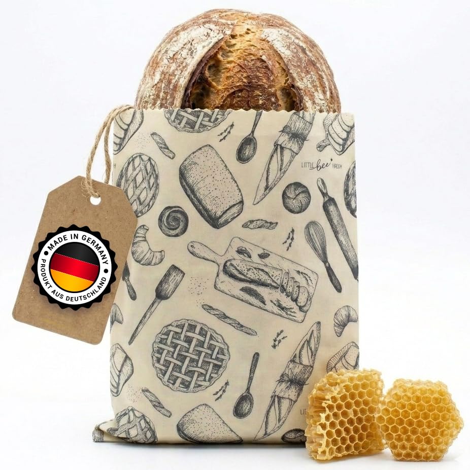 little bee fresh Bio-Bienenwachstuch XL Brotbeutel 29x40 cm aus Deutschland | Brotsack hält Lebensmi