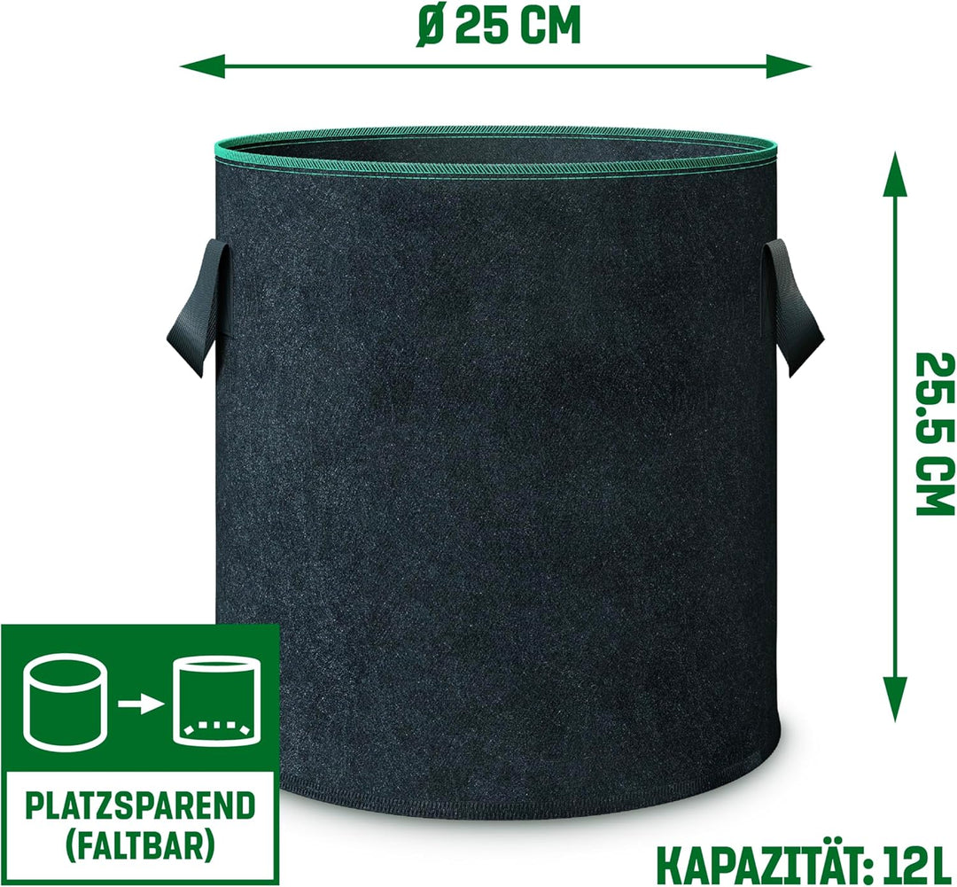 GardenGloss® Pflanzsack (5 Stück) - 12L Pflanztasche aus Vliesstoff - Pflanzentasche für Kartoffeln,
