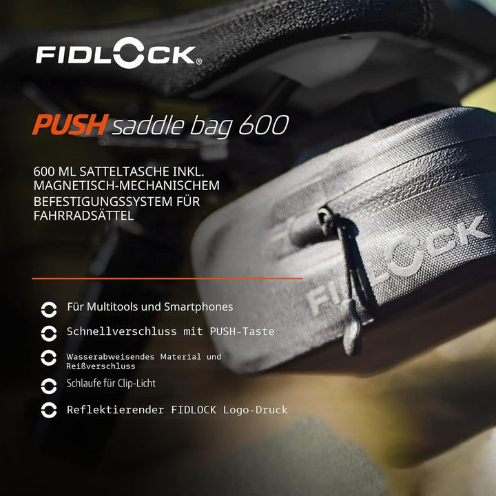 Fidlock 9175 Unisex – Erwachsene Bag 600 + Saddle Base Satteltasche mit Halterung, schwarz, 600ml