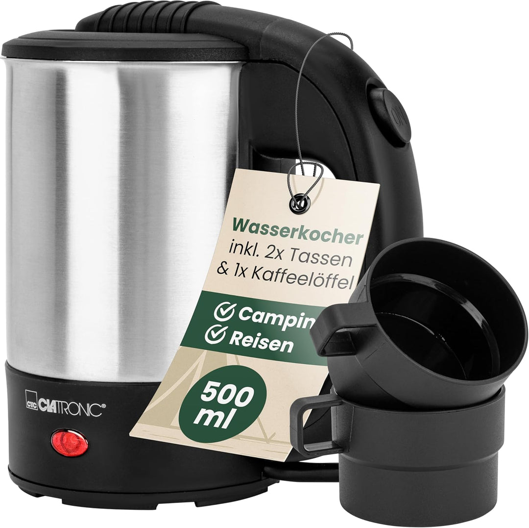 Clatronic® Wasserkocher mit 0,5L Füllmenge | Wasserkocher klein ideal für unterwegs | Reisewasserkoc
