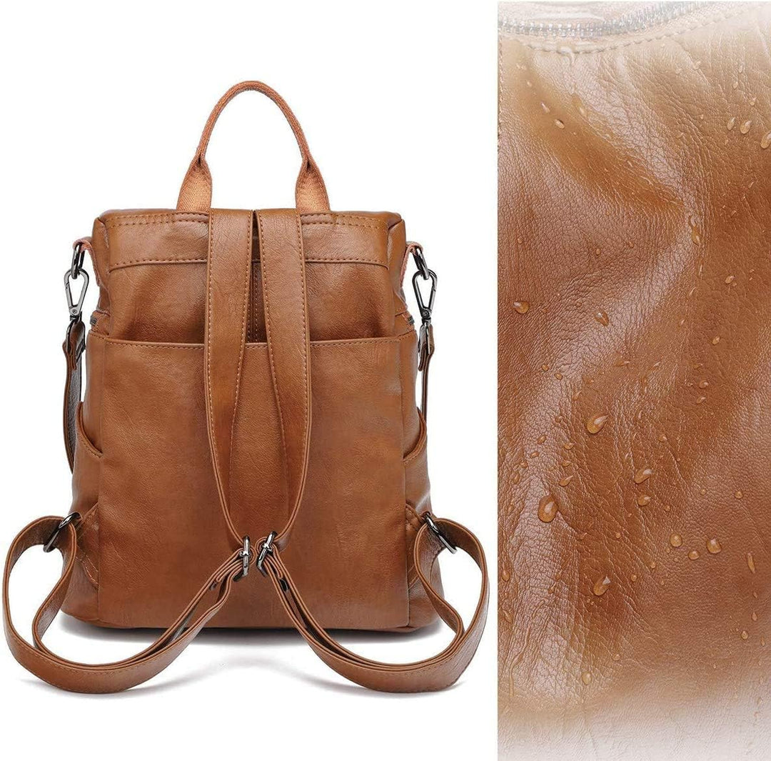 Damen Rucksack PU Leder, Lässig Lederrucksack 2 in 1 Rucksack Schultertasche Diebstahlschutz, Elegan