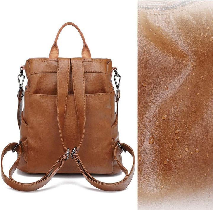 Damen Rucksack PU Leder, Lässig Lederrucksack 2 in 1 Rucksack Schultertasche Diebstahlschutz, Elegan