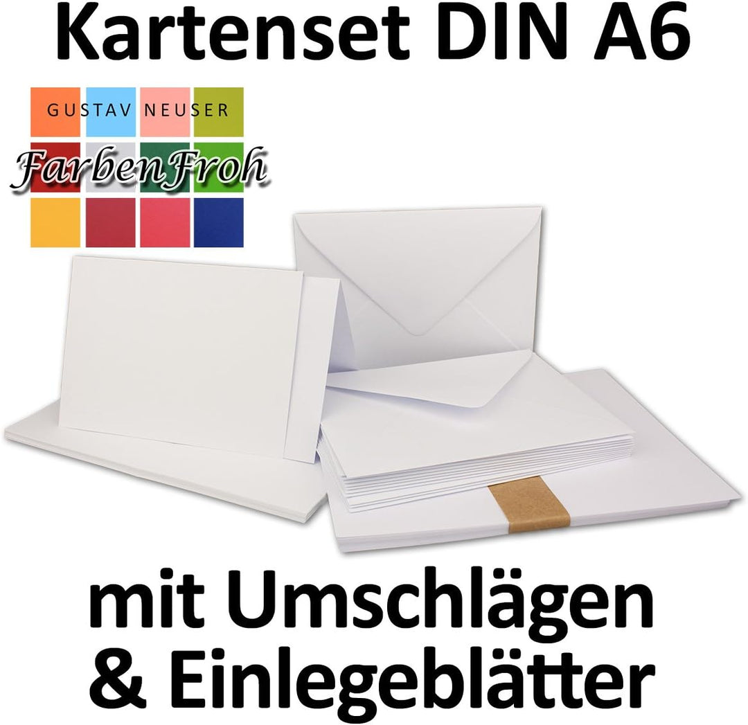 25x Faltkarten SET DIN A6/C6 mit Brief-Umschlägen in Hochweiss/Kristallweiss - inklusive Einleger -