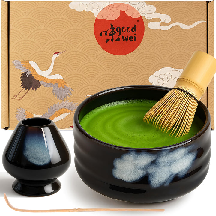 Goodwei Japanisches Keramik Matcha Komplett-Set mit hochwertiger Teeschale (Burashi, 120) Burashi 12