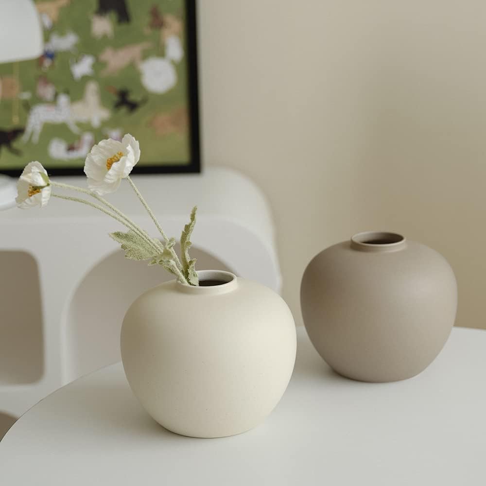Vollmond-Vase, formt Blumenkunst und zeigt Hydrokulturpflanzen, 16,5 x 18,3 cm, matte Creme