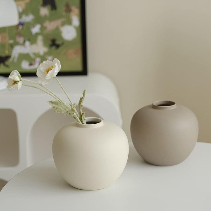 Vollmond-Vase, formt Blumenkunst und zeigt Hydrokulturpflanzen, 16,5 x 18,3 cm, matte Creme