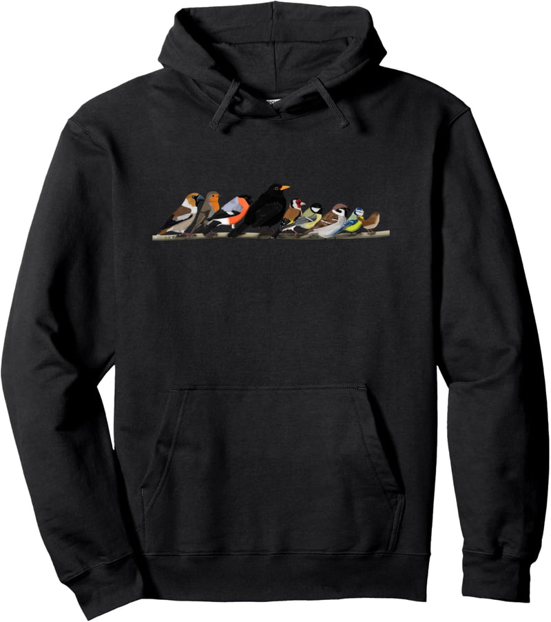 Vogelmotiv Vögel kuscheln auf einem Ast Amsel Rotkehlchen Pullover Hoodie