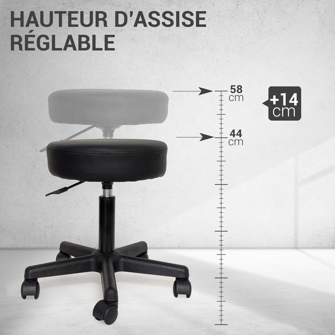 Waytex Arbeitshocker mit Rollen, 360 Grad drehbar, Sitzhöhe verstellbar von 44 bis 58 cm, Bequeme Si