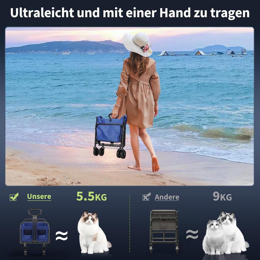 XXL Bollerwagen faltbar 220L, 180KG, Gartenwagen für alle gelände, Handwagen Stahlrahmen 600D Oxford