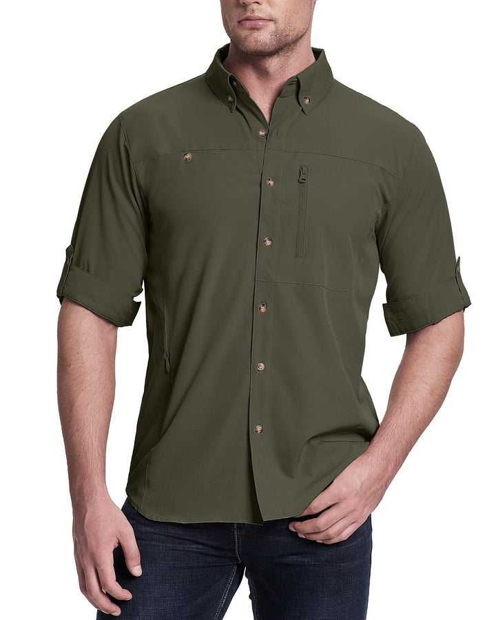 33,000ft Safari Hemd Herren Langarm Sportshemd UPF50+ UV Schutz Funktionshemd Atmungsaktiv Button-Do