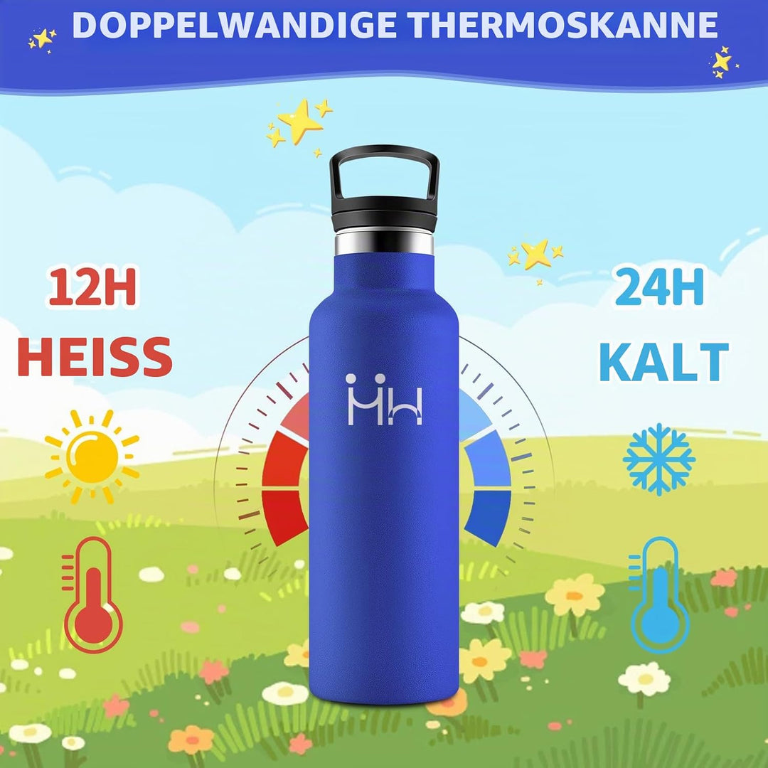 HoneyHolly Trinkflasche Edelstahl 500ML, BPA-Frei, Trinkflasche Kinder, Auslaufsichere Isolierflasch