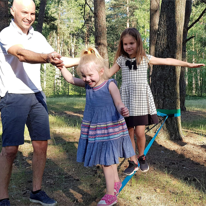 Slackline für Gleichgewichtstraining 15m mit Hochleistungs-Industrie Ratsche, Baumschutzband und Tra