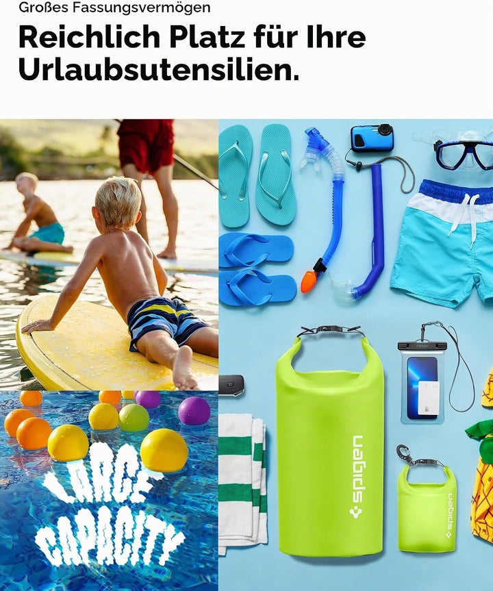 Spigen Aqua Shield wasserdichte Tasche Set [20L+2L] Dry Bag wasserfester Rucksack Beutel für Strand