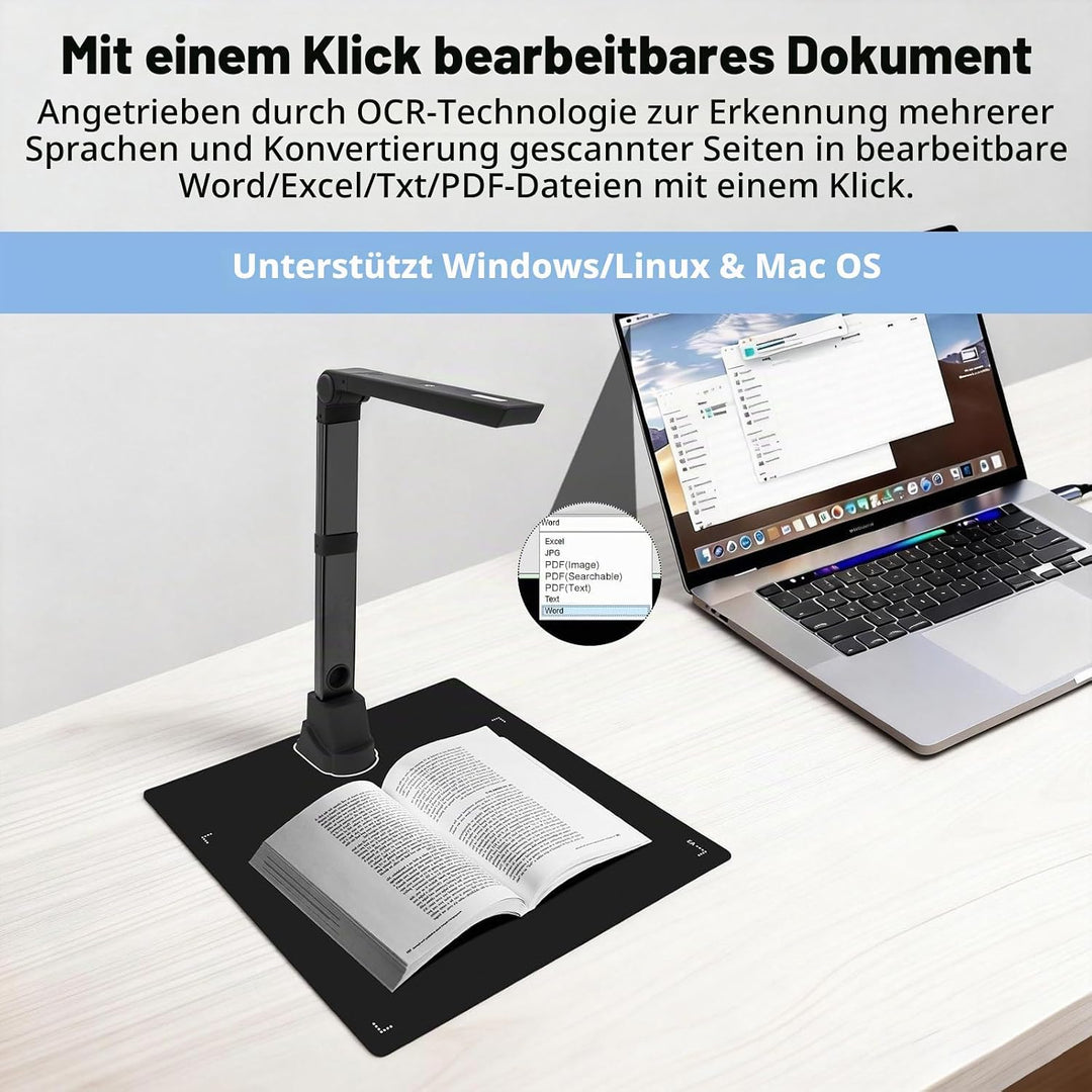 12MP Tragbar Dokumentkamera, Professioneller Buchscanner und Scanner, Dokumentscanner A3/A4 Dokument
