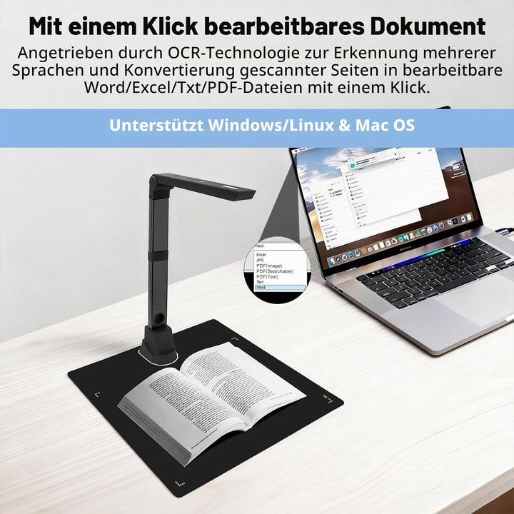 12MP Tragbar Dokumentkamera, Professioneller Buchscanner und Scanner, Dokumentscanner A3/A4 Dokument