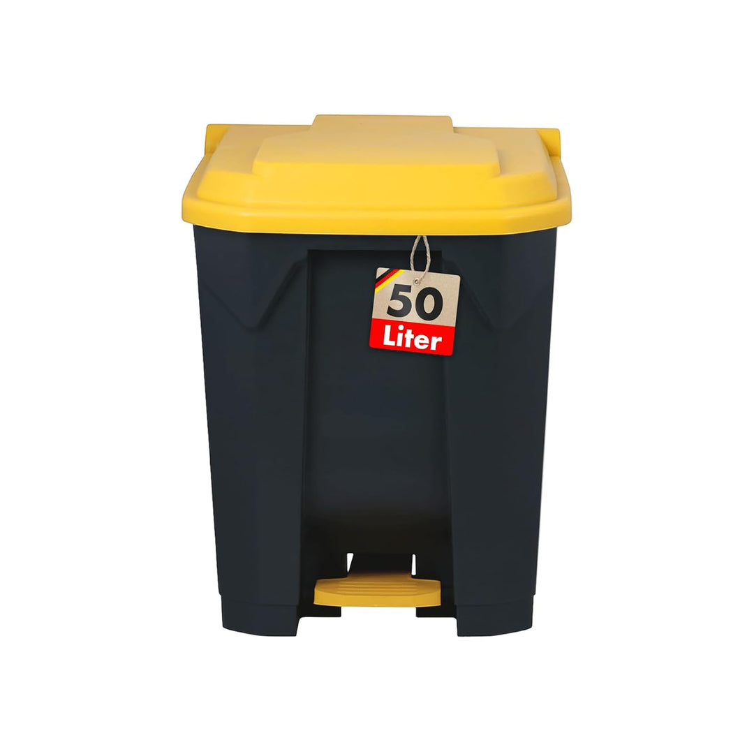 casa pura Mülltonne, Mülleimer 50 Liter, gelber Deckel, Abfalleimer für Küche und Büro, Mülltrennsys