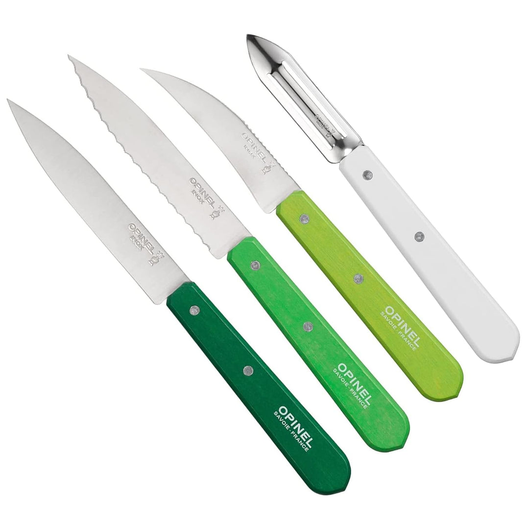 Opinel OP01709 Küchenmesser-Set, Primavera, 4-teilig Messer, Holz, Grün/Weiss, One Size