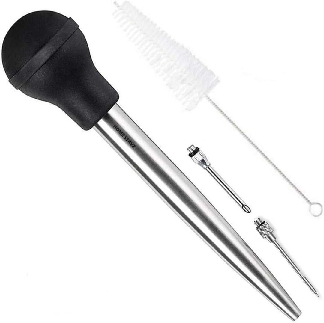 Home Servz 304 Edelstahl Bratenspritzen,Injektor-Nadel Und Reinigungsbürste, schwarze Gummikugel