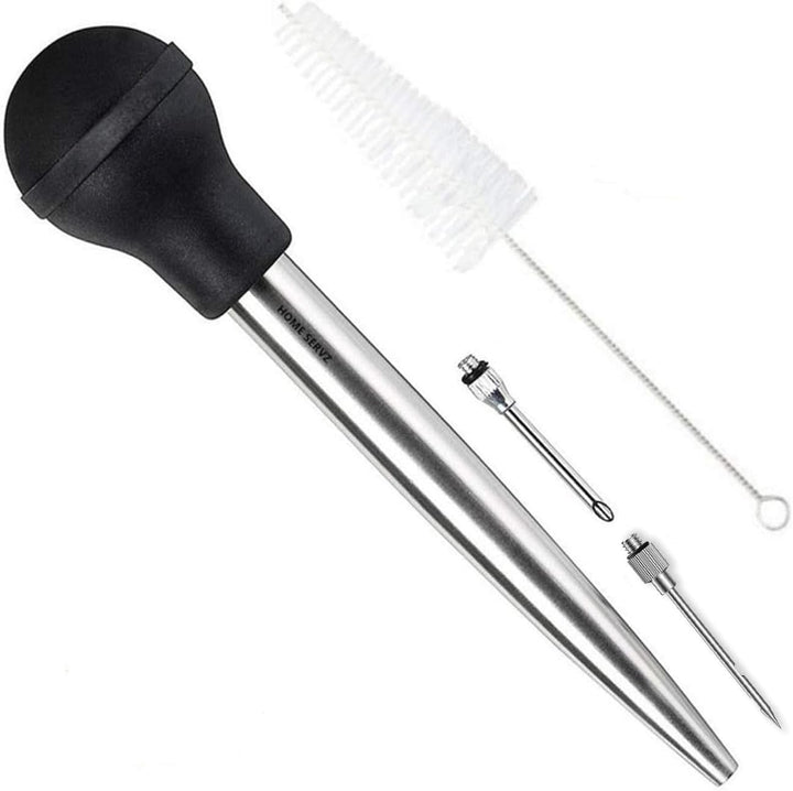 Home Servz 304 Edelstahl Bratenspritzen,Injektor-Nadel Und Reinigungsbürste, schwarze Gummikugel