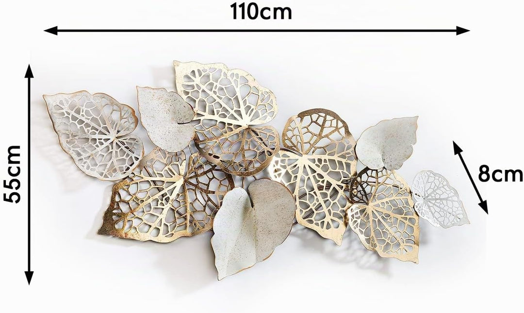Kobolo Wanddeko Metallbild 3D - GOLDEN Leaf - aus Metall in Gold und weiss