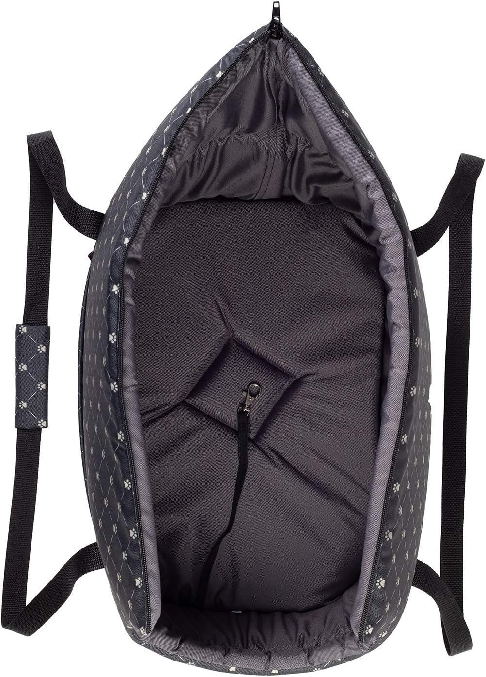 Hundetasche - Schwarz/Muster: Pfoten, L bis 15 kg - Tragetasche für kleinen und mittleren Hund, Welp