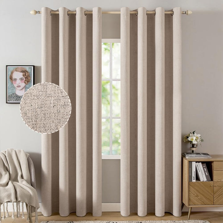MIULEE Verdunklungsvorhänge mit ösen Gardinen Leinenoptik 2er Set 260 x 140 cm Beige Vorhang Blickdi