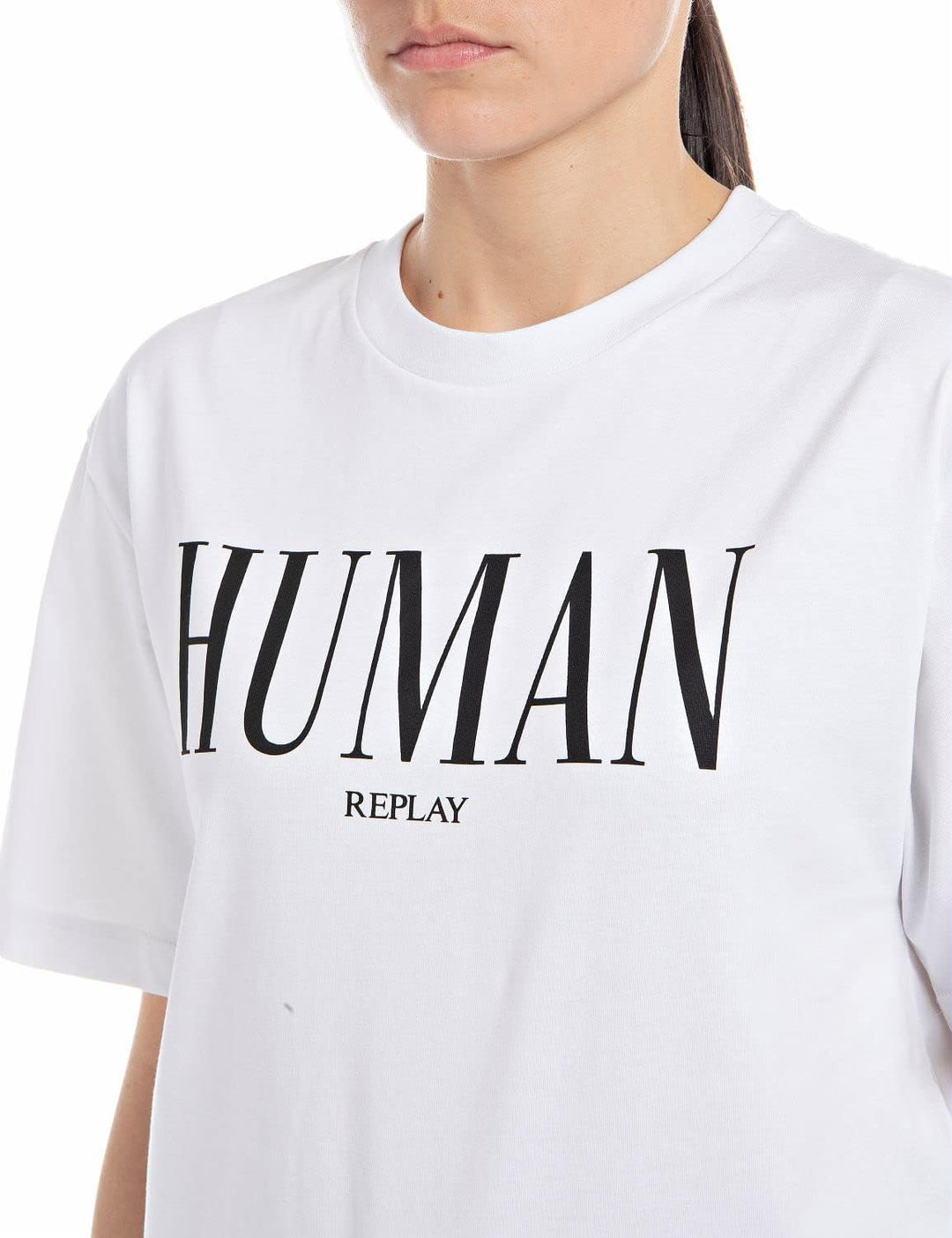 Replay Damen T-Shirt Kurzarm Human S Optical White 001, S Optical White 001