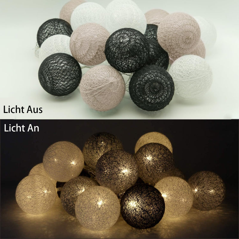 Ciskotu Baumwollkugeln Lichterkette Batteriebetrieben, 20 LED Dimmbar Cotton Ball Lichterkette mit F