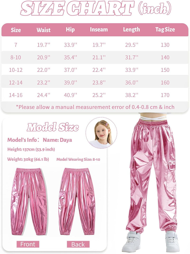Rolanko Kinder Cargo Hose Elastische Taille Jogger Tanz Hose für Mädchen Streetwear Hip Hop Hellrosa
