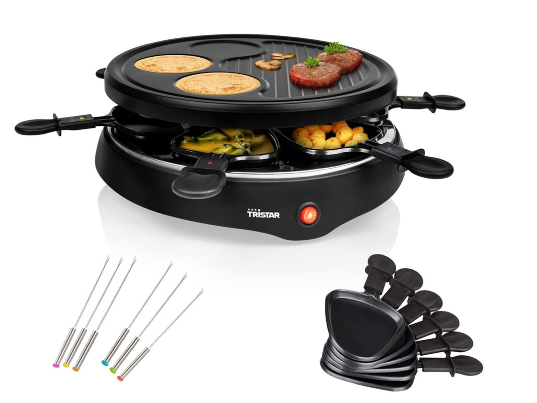 Raclette & Grill Set mit integrierter Crêpefläche, geeignet für 6 Personen inklusive Teppan Gabeln,