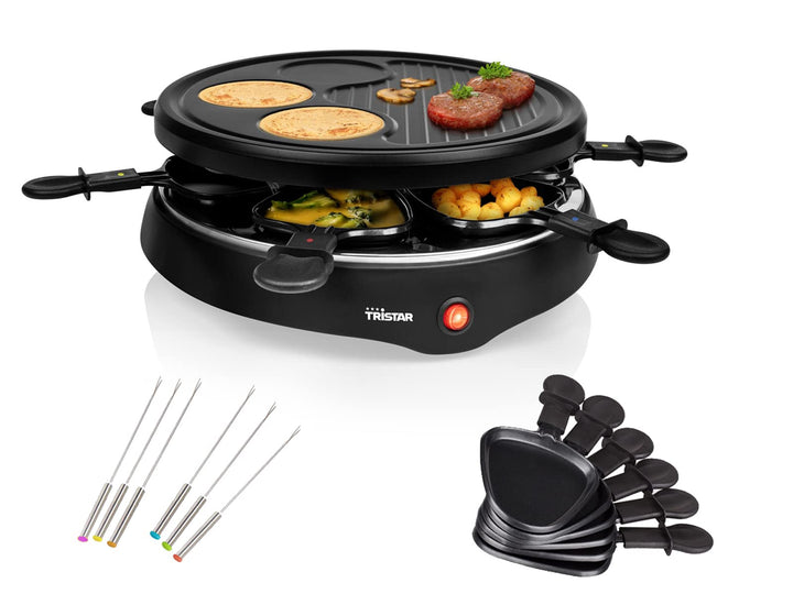 Raclette & Grill Set mit integrierter Crêpefläche, geeignet für 6 Personen inklusive Teppan Gabeln,