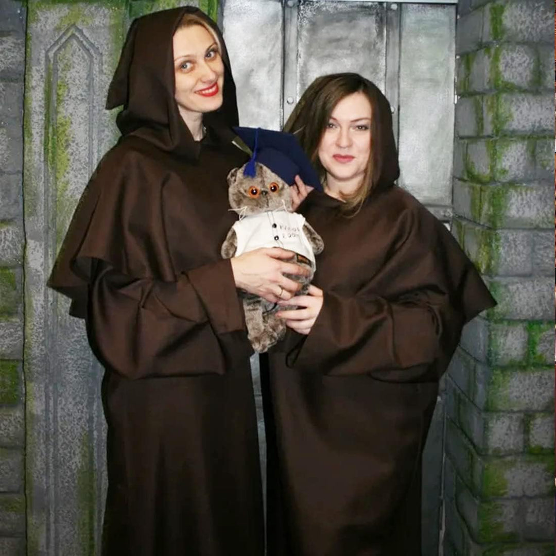 Wishstar Mönch Robe, L Mittelalterliche Renaissance Robe, Kostüm Mönch mit Kapuze und Kordel, Braun