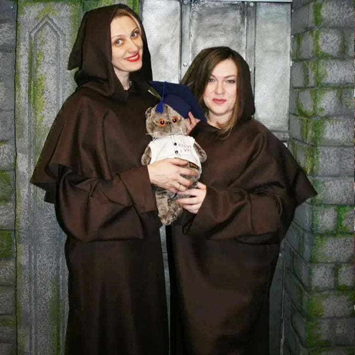 Wishstar Mönch Robe, L Mittelalterliche Renaissance Robe, Kostüm Mönch mit Kapuze und Kordel, Braun