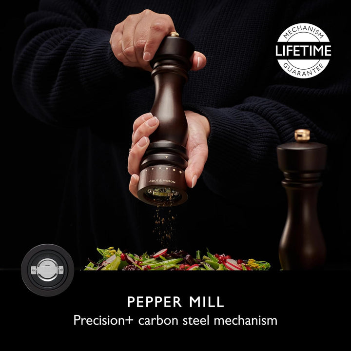 Cole & Mason London Pfeffermühle Holz 22 cm, Einstellbarem Mahlgrad, Precision+ Carbon-Mechanismus,