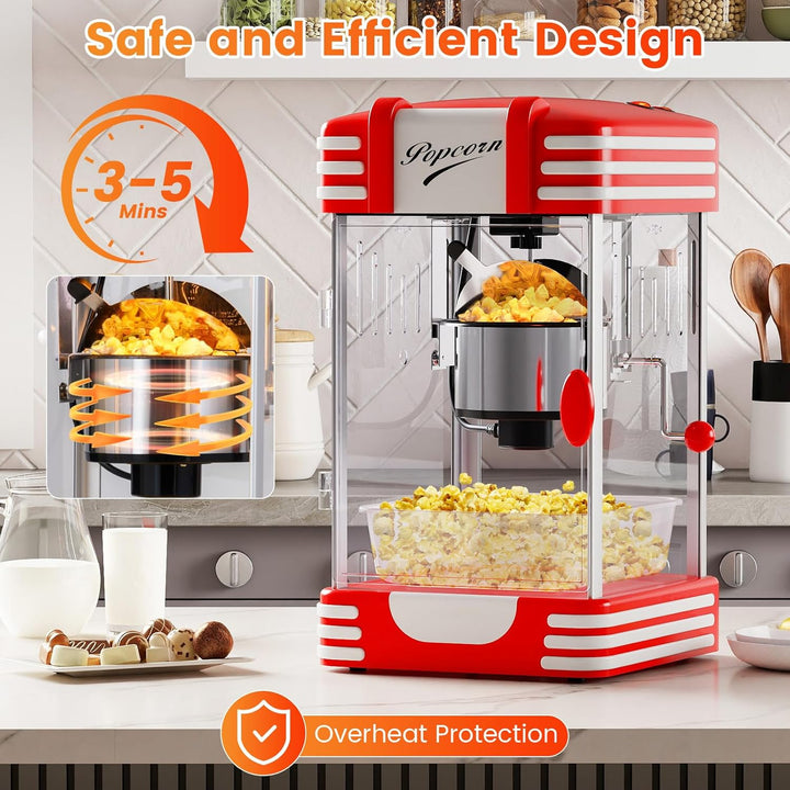 LIFEZEAL Popcornmaschine 300 W, Retro-Popcornmaker mit Innenbeleuchtung & Zubehör, Popcorngeräte mit
