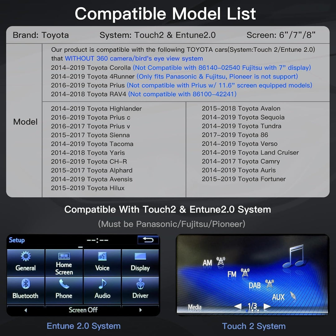 CARabc Wireless Carplay Android Auto Adapter für Toyota mit Entune2.0 2014-2019, passend für CH-R/Tu