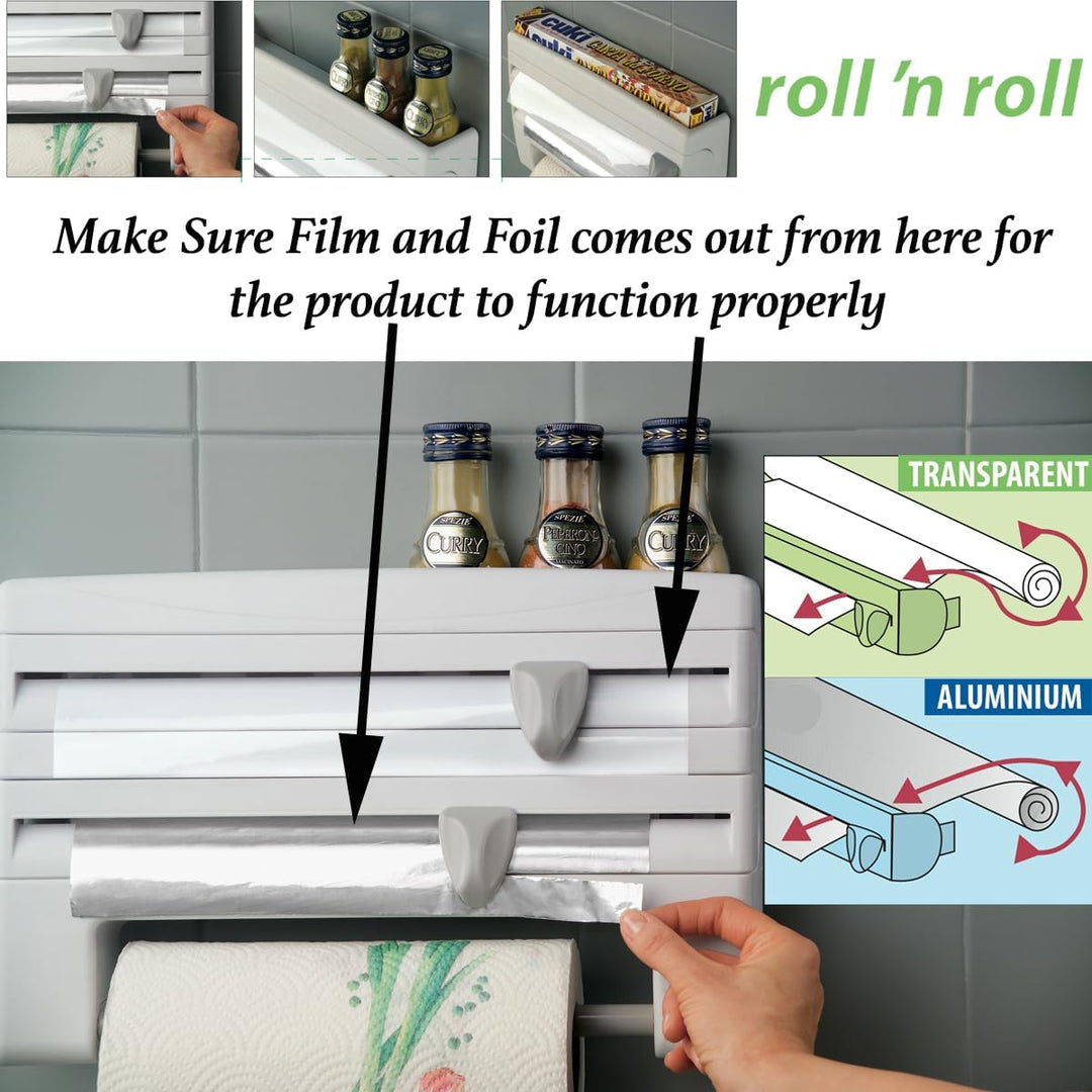 Metaltex 254410 Roll-n-Roll 4-in-1 Küchenrollenhalter, Weiss , 39 x 10 x 25 cm.