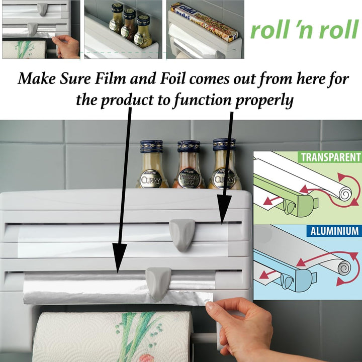 Metaltex 254410 Roll-n-Roll 4-in-1 Küchenrollenhalter, Weiss , 39 x 10 x 25 cm.