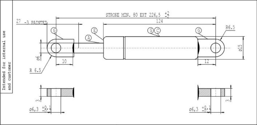 Stabilus 3278KC Gasfeder Industrie lunghezza da centro foro a centro foro 226,5 mm Grau, lunghezza d