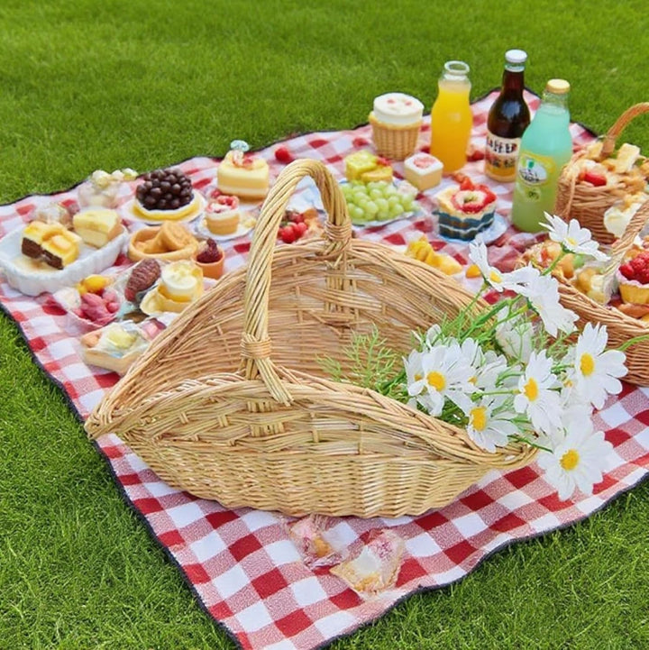 Picknickkorb aus Weide, Weidenkorb mit Griff, grosses muschelförmiges Rattan für Ernte, Picknick und