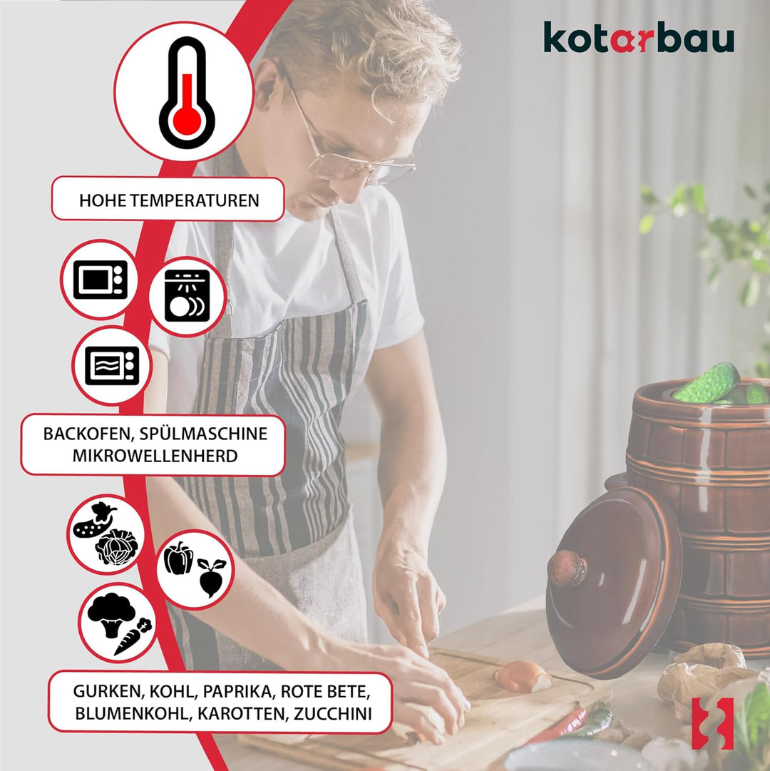 KOTARBAU® Gärtopf Steinguttopf 16 L Sauerkrauttopf Gurkentopf mit Deckel Keramiktopf Einmachtopf Ste