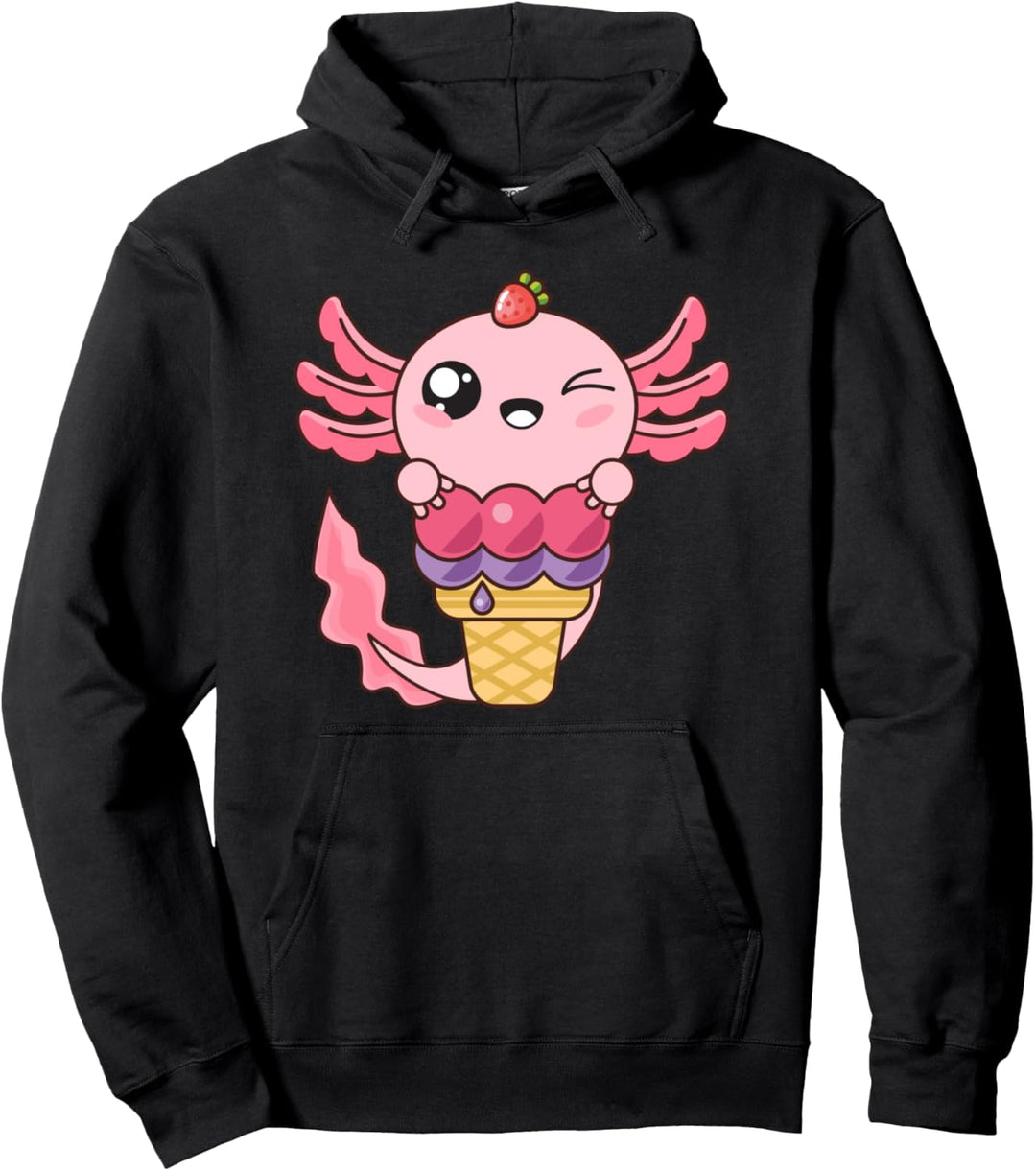 Axolotl Shirt Kawaii Erdbeere Axolotl Eis Lustig Fisch Pullover Hoodie