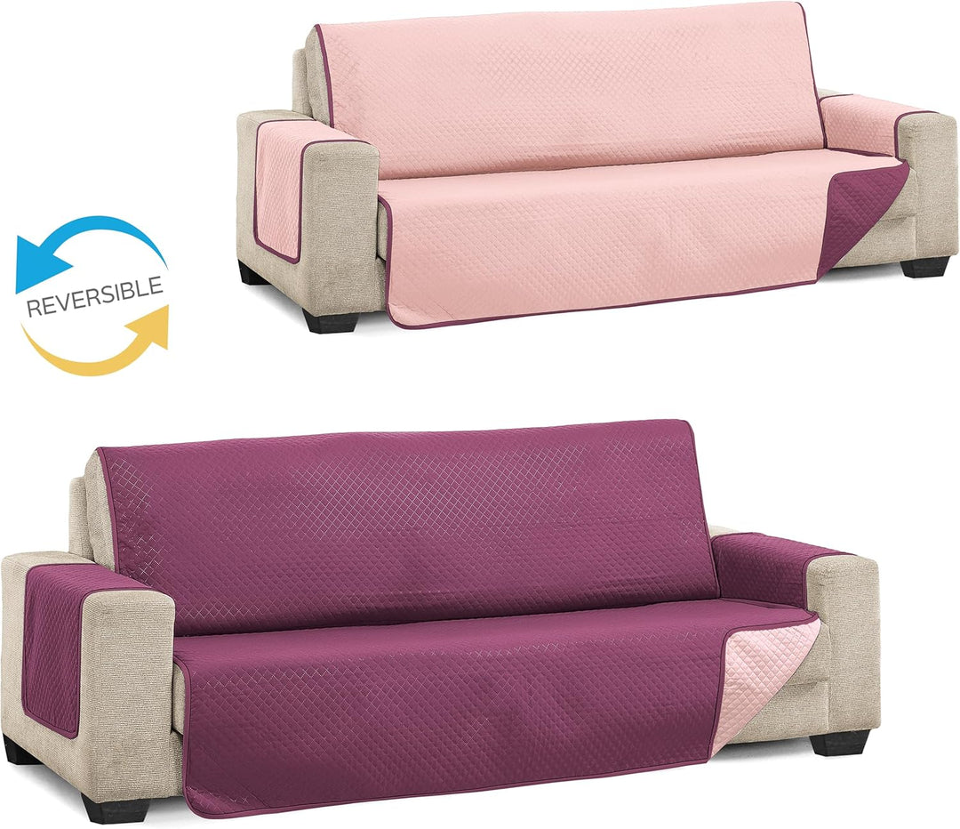 Martina Home Sofaüberwurf, gesteppt, Aubergine/Lachs, 3-Sitzer Diamond